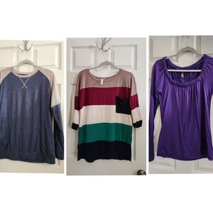 3 Colorful Long Sleeve Tops Set